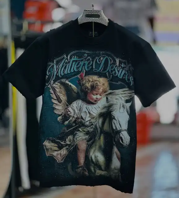 T-shirt rétro pour homme avec imprimé cheval ange, T-shirt gothique, vêtement décontracté de rue, haut noir à manches courtes 1