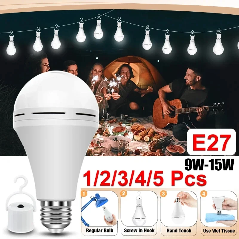 KDULIT Multifunctional Powerful 9/15W LED Bulb Light Outdoor Camping Hanging Tent Lamp Power Outage Emergency Lighting Lantern