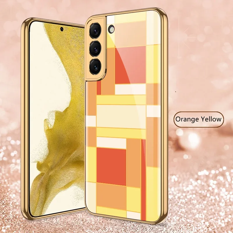 samsung silicone Geometric Phone Case For Samsung S22 Case Glass Ultra-thin for S22Plus S22Ultra Patterned Full Coverage funda Scratch Proof Cute kawaii phone cases samsung