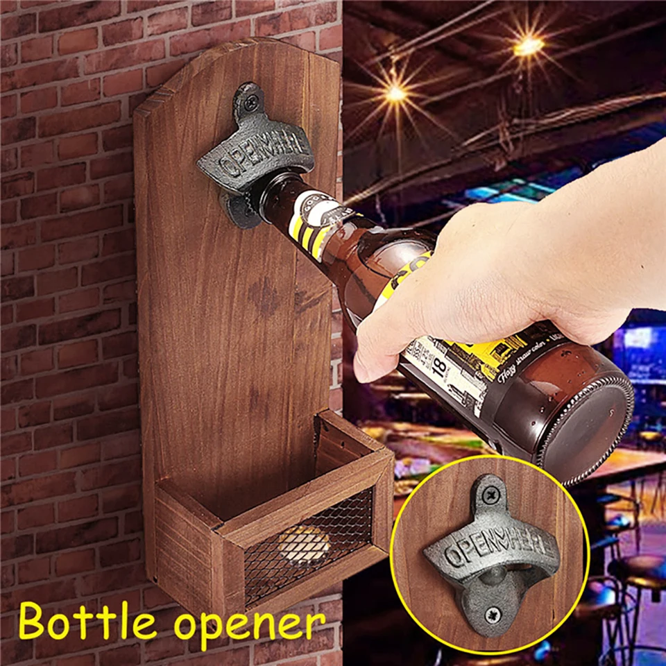 Houten wandmontage biervat flesopener, vintage flesopener met dop verzamelaar, cadeau voor mannen en bierliefhebbers, gebruik als bardecoratie