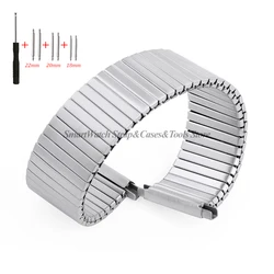 Adjustable Elastic Strap Stainless Steel Watch Band - Brushed Silver Bracelet Accessory - M about 140mm (Brushed Silver)