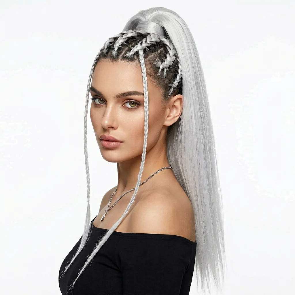 1 Bundles 24 Inch Silver Braiding Hair, Pre-Treated Weft Ends, for Fashion, Costume, and Face-Framing Hairstyles synthetic 3