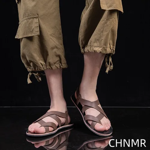 남성용 여름 해변 샌들, 유럽 및 미국, 내마모성 패션, 야외 통기성 두꺼운 밑창 캐주얼 신발, 실내 로마 2