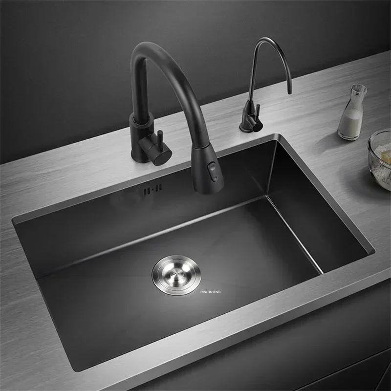Kitchen Sinks Single Slot Black Kitchen Nano Sink 304 Stainless Steel Sink Under Counter Basin Home s Accessories y