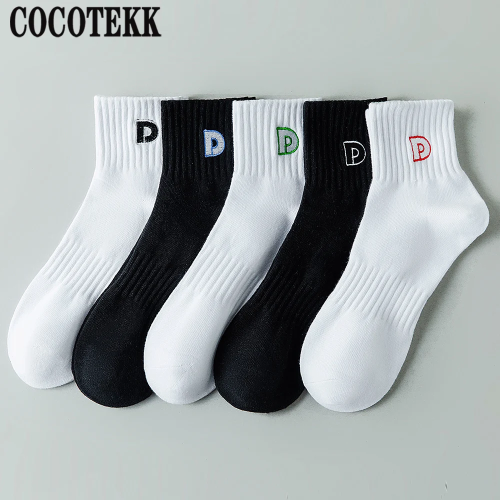 

Fashion Double Needles Combed Cotton Women Socks Embroidered D Letter Pattern Casual Daily Basic Brand Socks Trend Street Style