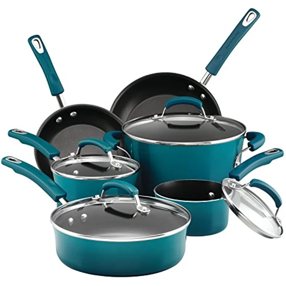 

Rachael Ray Brights Nonstick Cookware Pots and Pans Set, 10 Piece, Marine Blue