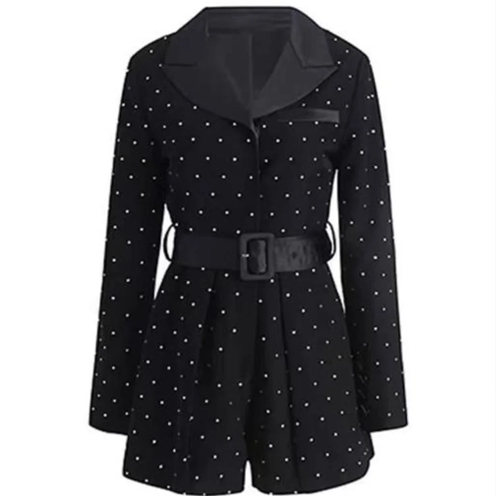 

Black diamond suit jumpsuit long-sleeved high-waist jumpsuit bodycon women casual moda mujer