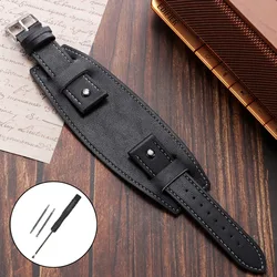 Vintage - Style Leather Watchband Strap, Black and Brown Bracelet - 20mm (Black)