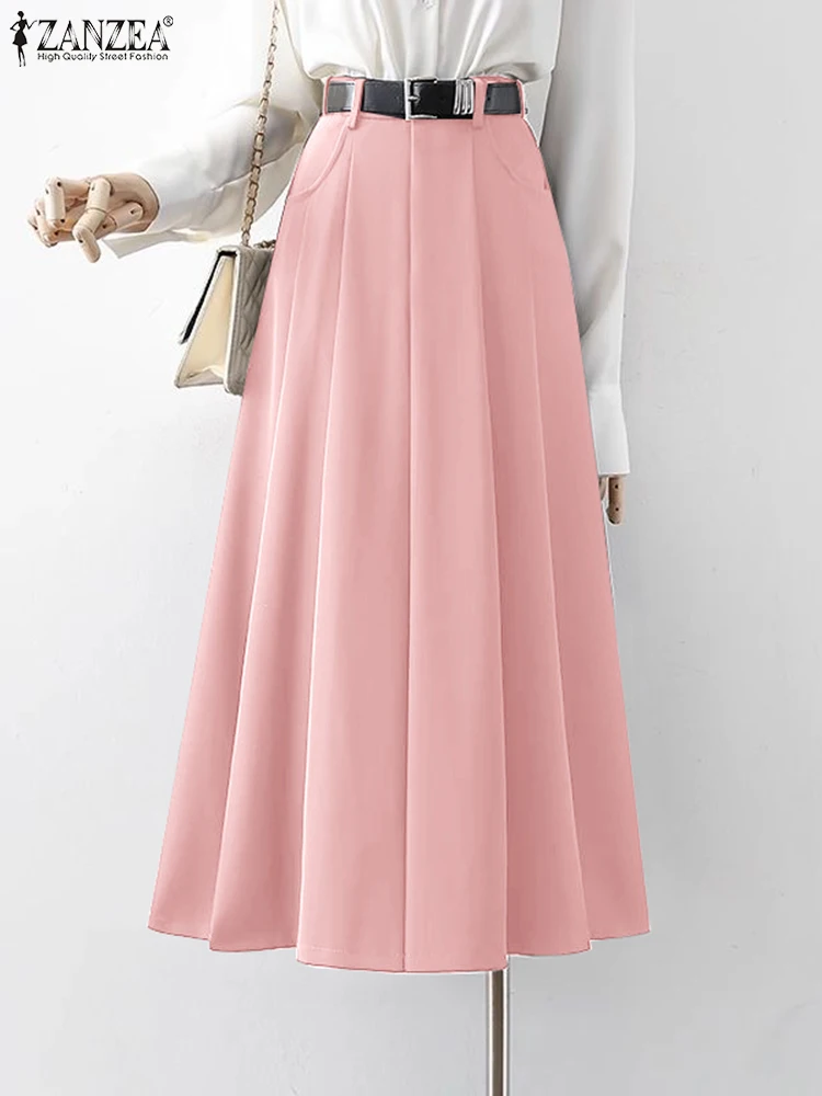 ZANZEA Women Elastic Waist Long Skirt Casual Loose Pleating