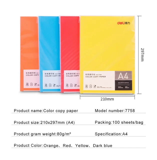 Deli Color Copy Paper A4 Color Computer Printing Paper 100 Sheets/Pack  Student Hand-cut Paper-cut Office Supplies - AliExpress