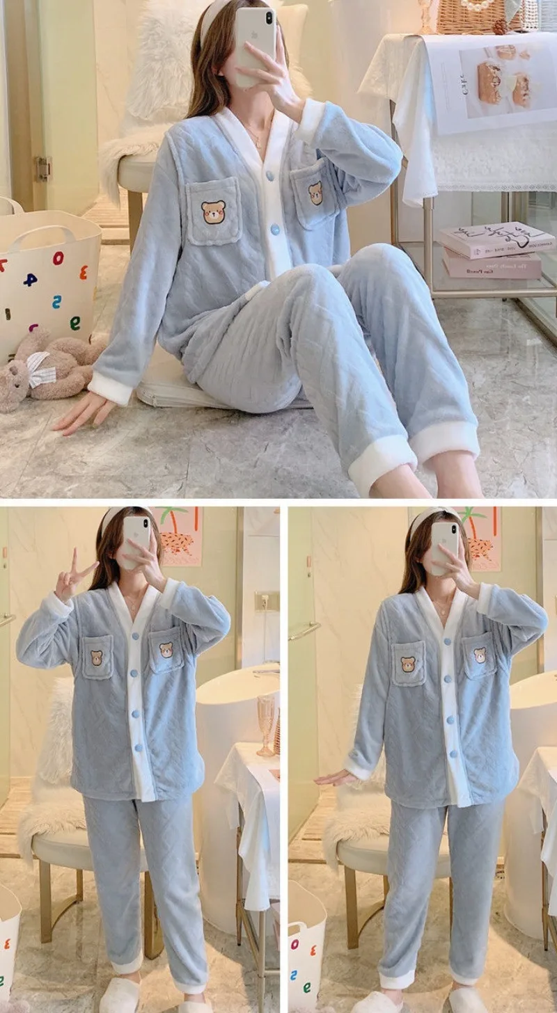 Thick Air Cotton Nightdress Maternity Clothing for Sleepwear Pajamas Breastfeeding 2024 New Autumn Winter Pyjamas