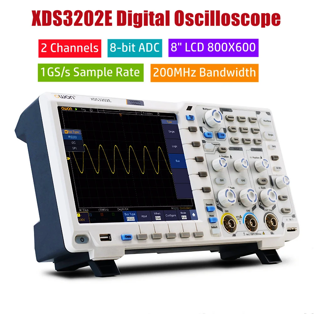 

OWON XDS3202E Osiloscopio Digital Oscilloscope 1GS/s 200MHz 2CH+1(external) 40M Record Length 8 Bits Multimeter Oscilloscope