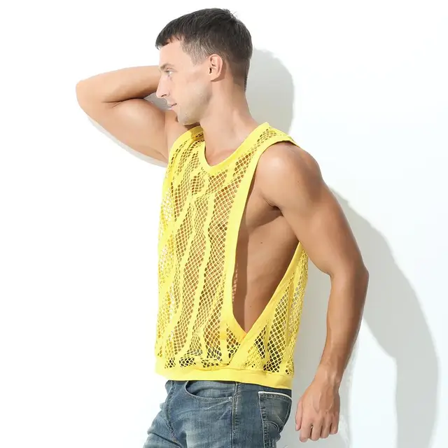 Camiseta Sin Mangas De Malla Para Hombre, Sexy, Muscular