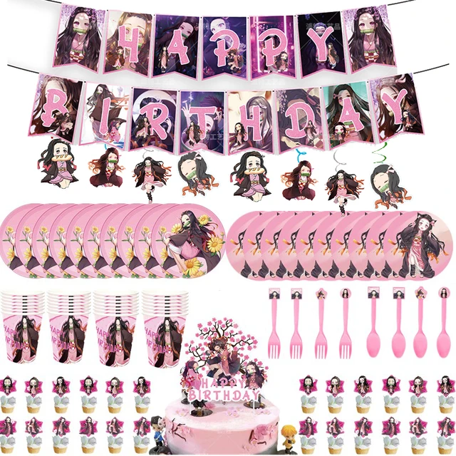 18€05 sur Decoration Anniversaire Nezuko Demon Slayer FONGWAN Article de  fête Ballon Bannière Topper Gâteau - Rose violet - Article et décoration de  fête - Achat & prix