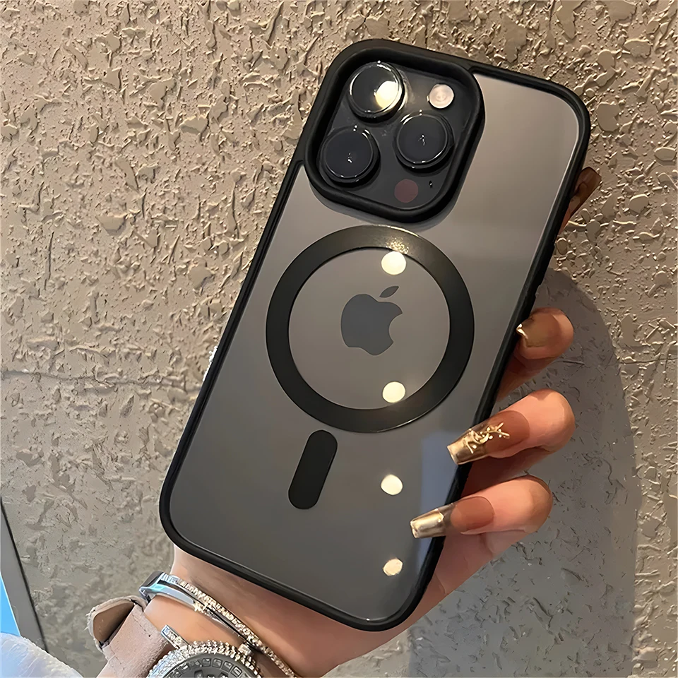 شاحن لاسلكي مغناطيسي شفاف فاخر لحافظة For Magsafe لهاتف For iPhone 16 15 13 12 11 Pro Max 15 14 Plus جرابات هاتف غطاء مقاوم للصدمات