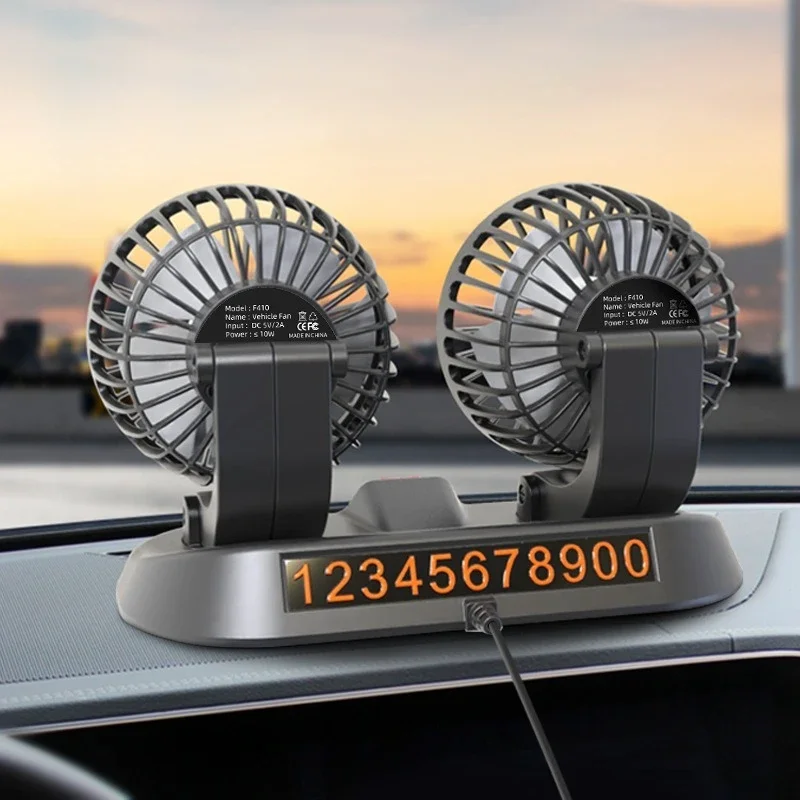 Car Fan Car Flash F410 Double-head Folding Rotatable Head Fan Gently Circulates Large Air