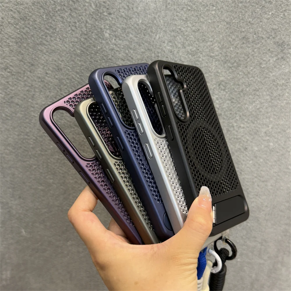 Luxury Magnetic Heat Dissipation Phone Case with Invisible Fold Stand and Breathable Plating Cover