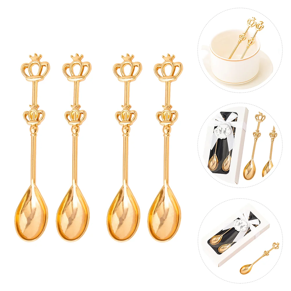 

Golden Crown Spoon Set Small Teaspoon Coffee Spoon Ice Cream Dessert Spoon Silver Gold Stainless Steel Spoon For Coffee Tea