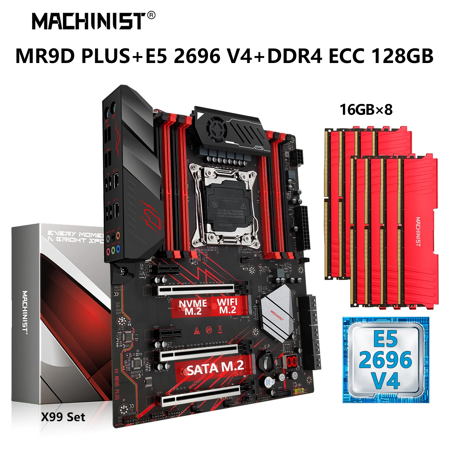 

MACHINIST X99 комплект материнской платы LGA 2011-3 Xeon Kit E5 2696 V4 ЦПУ процессор 128G = 8*16 DDR4 ECC RAM память NVME M.2 WIFI MR9D PLUS