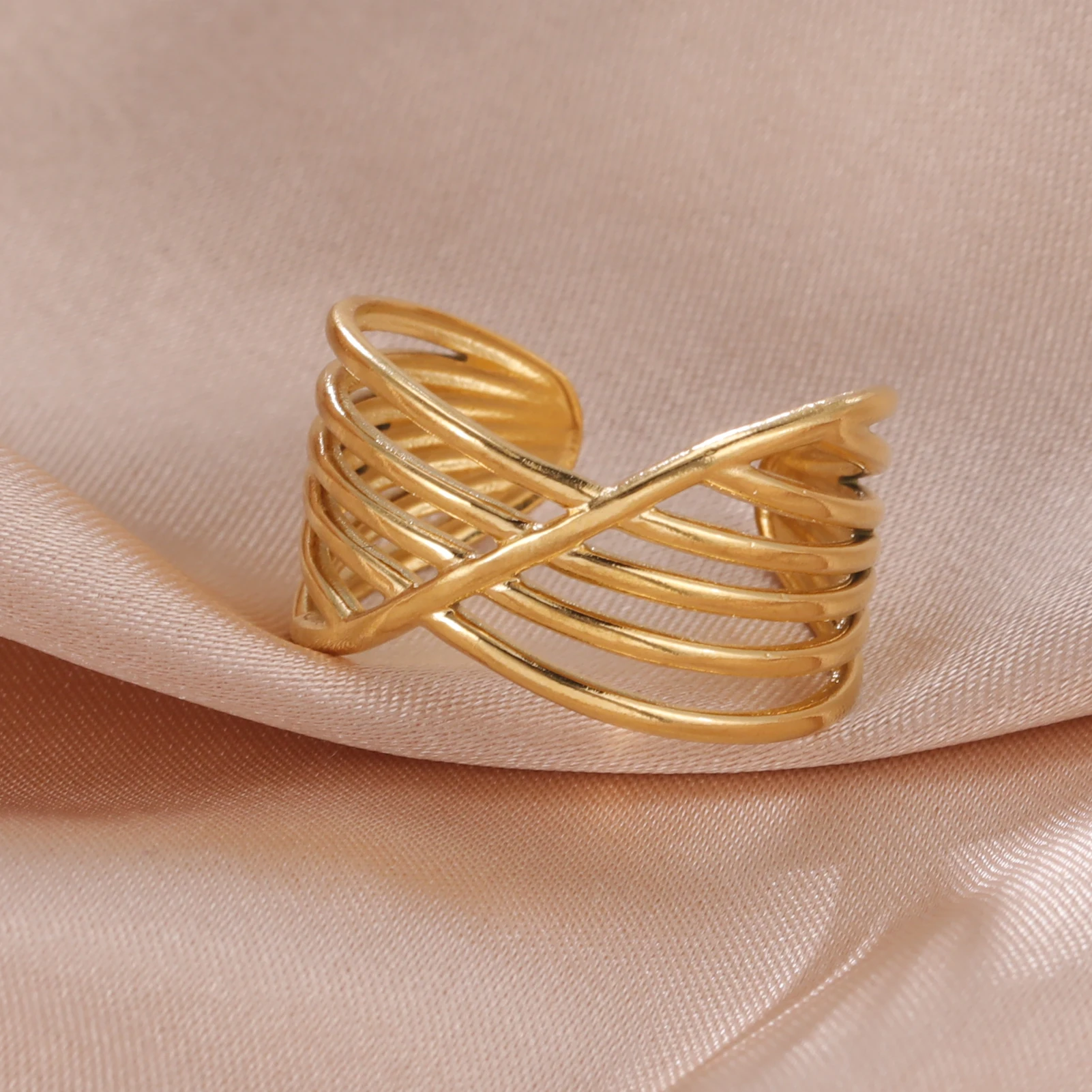 Stainless Steel Geometric Heart Adjustable Open Ring - Fashion Jewelry Gift
