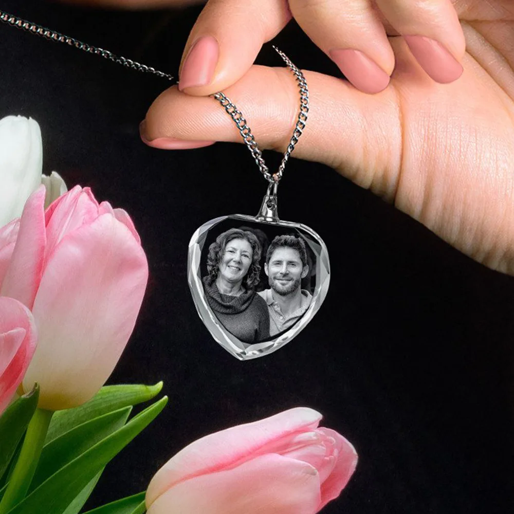 Custom Photo Necklace Heart-Shaped Pendant Custom Laser Engraved Picture Necklace Personalized Necklace Birthday Memories Gift