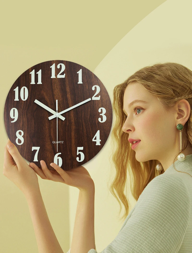 12 Inch 3D Luminous Wall Clock Creative Wood Round Clock Nordic Minimalist Week Watch Clocks Mute Quartz Wall Clock Home Decor