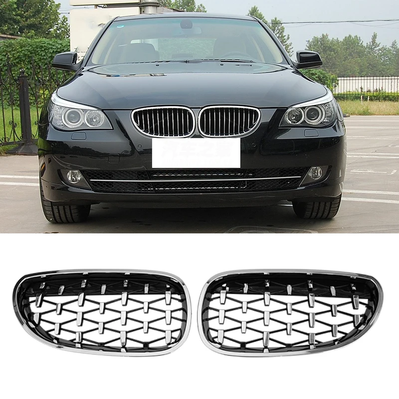

Diamond Car Front Bumper Grilles Kidney Racing Grill For BMW E60 E61 550i 535i 2004-2009 Grille Black Silver Auto Accessories