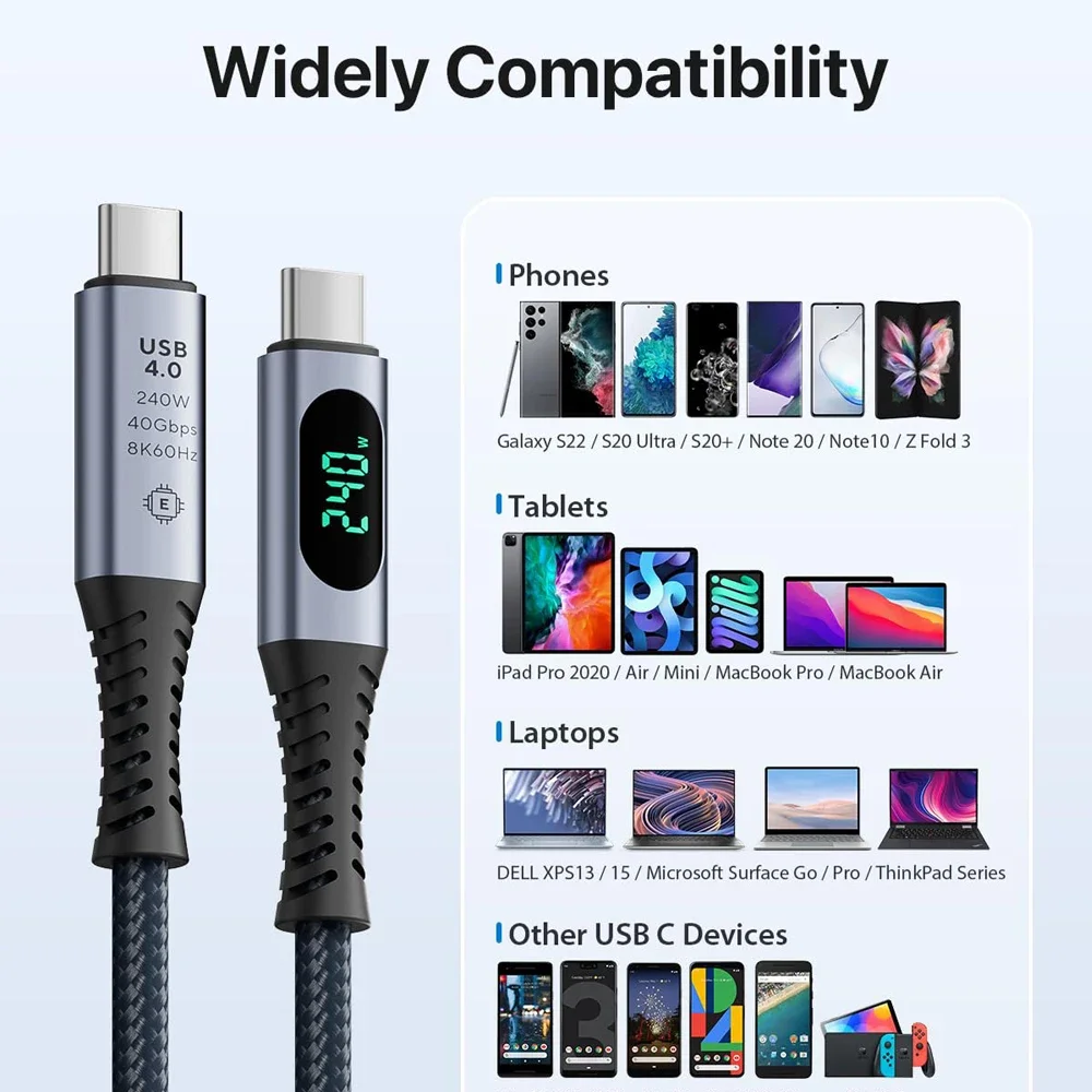 Premium USB4 Cable with LED Display - 8K/60Hz, 40Gbps, 240W PD Charging