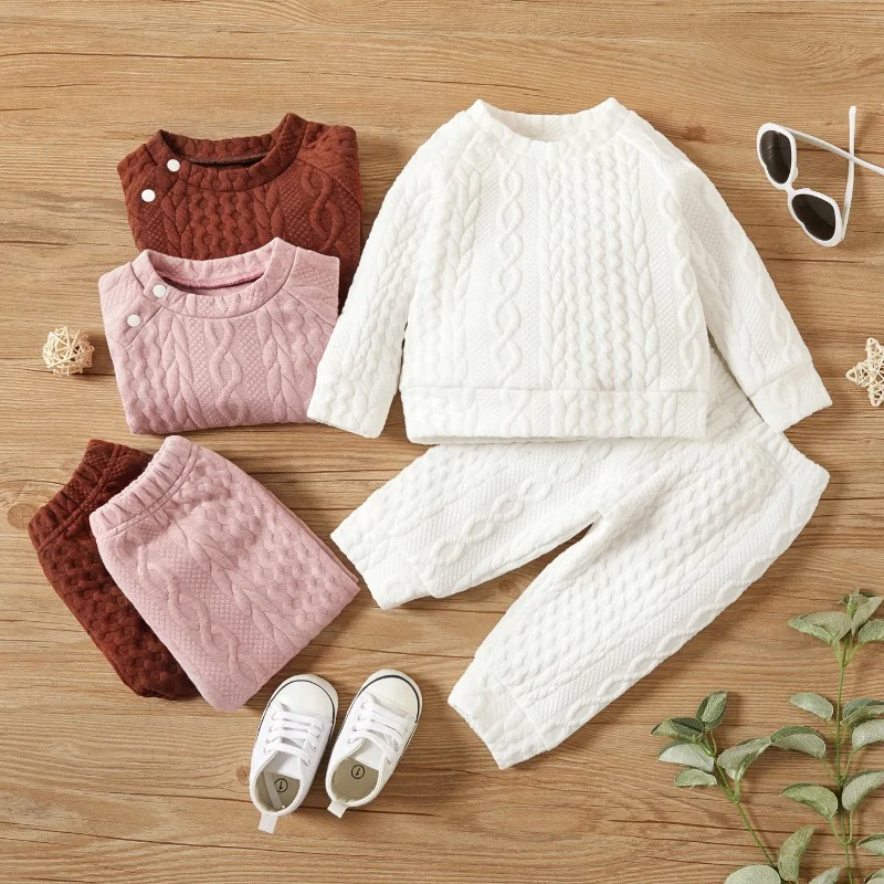 

Baby Unisex Baby Girl Jacquard Set Clothes Clothing for Children Kids Fashion European Solid Casual Cotton Simple Tops+pants