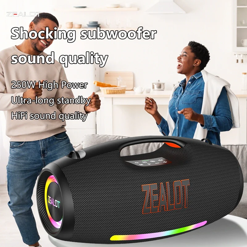Zealot S89 250W Portable Bluetooth Speaker High Volume Waterproof 48000mAh Wireless TWS Subwoofer Support USB/TF/AUX RGB light