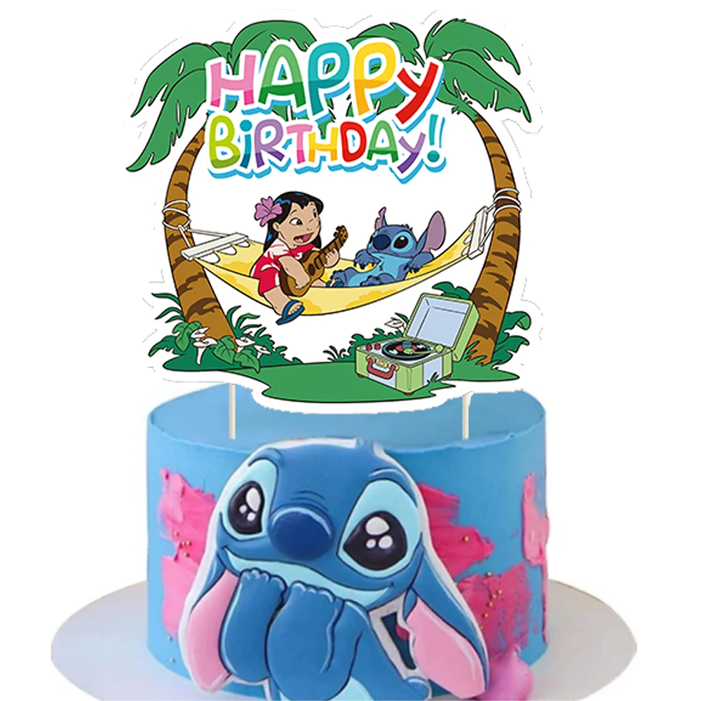 Lilo &Stitch Cake Topper Kids Cartoon Happy Birthday Cake Decor Party Supplies for Kids Birthday Baby Shower Party Supplies