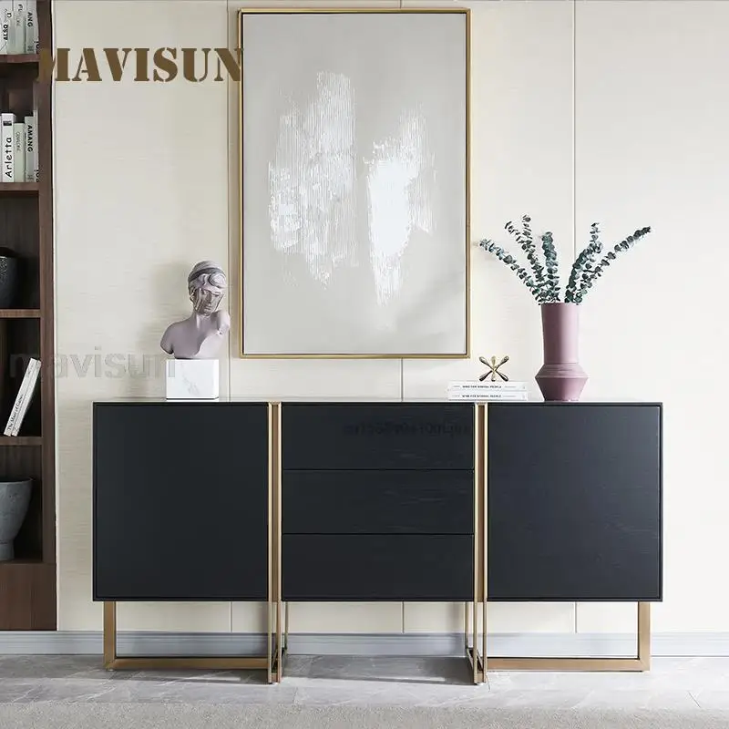 Black Modern Light Luxury Sideboard Living Room Italian Furniture Decoration Cabinet Simple Minimalist Sideboard With Drawers