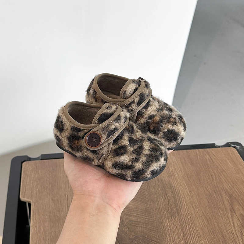 Girls Winter Plush Shoes Leopard Cotton Casual Outdoor
