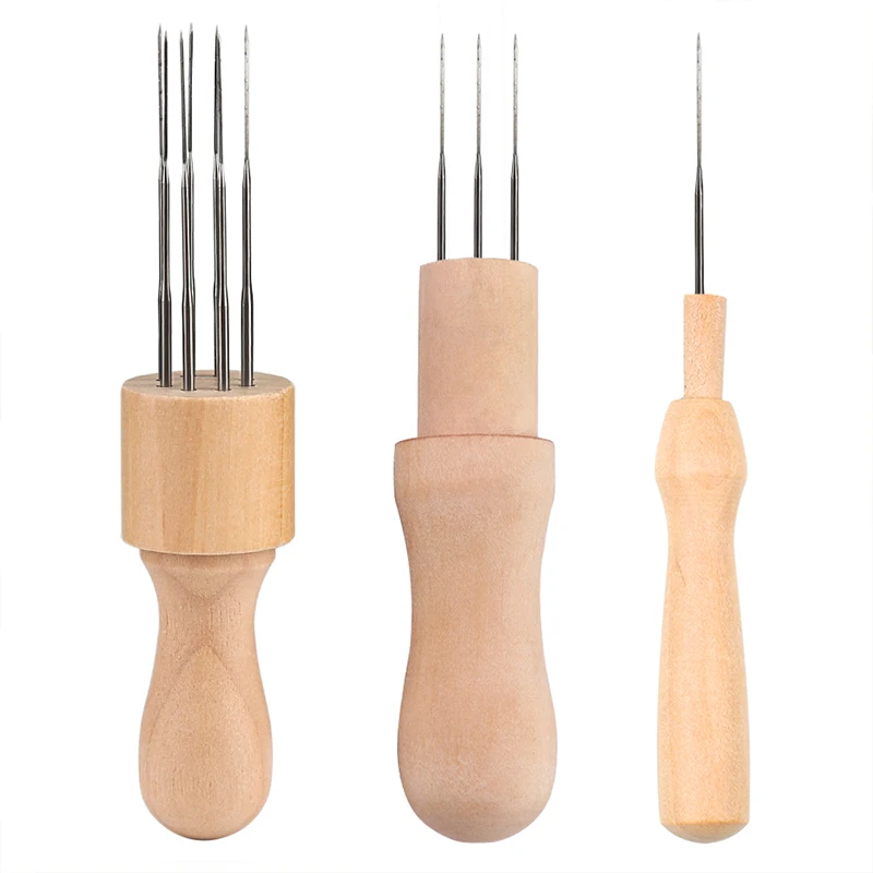 RORGETO Wool Felting Needles Awl Craft DIY Tools Solid Wooden Handle Holder Single and Multi Fine Needle for Creative Felting