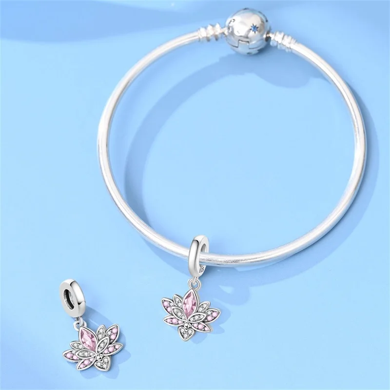 여성을위한 새로운 핑크 로터스 참 펜던트 오리지널 팔찌에 적합 DIY 기념일 파티 쥬얼리 선물