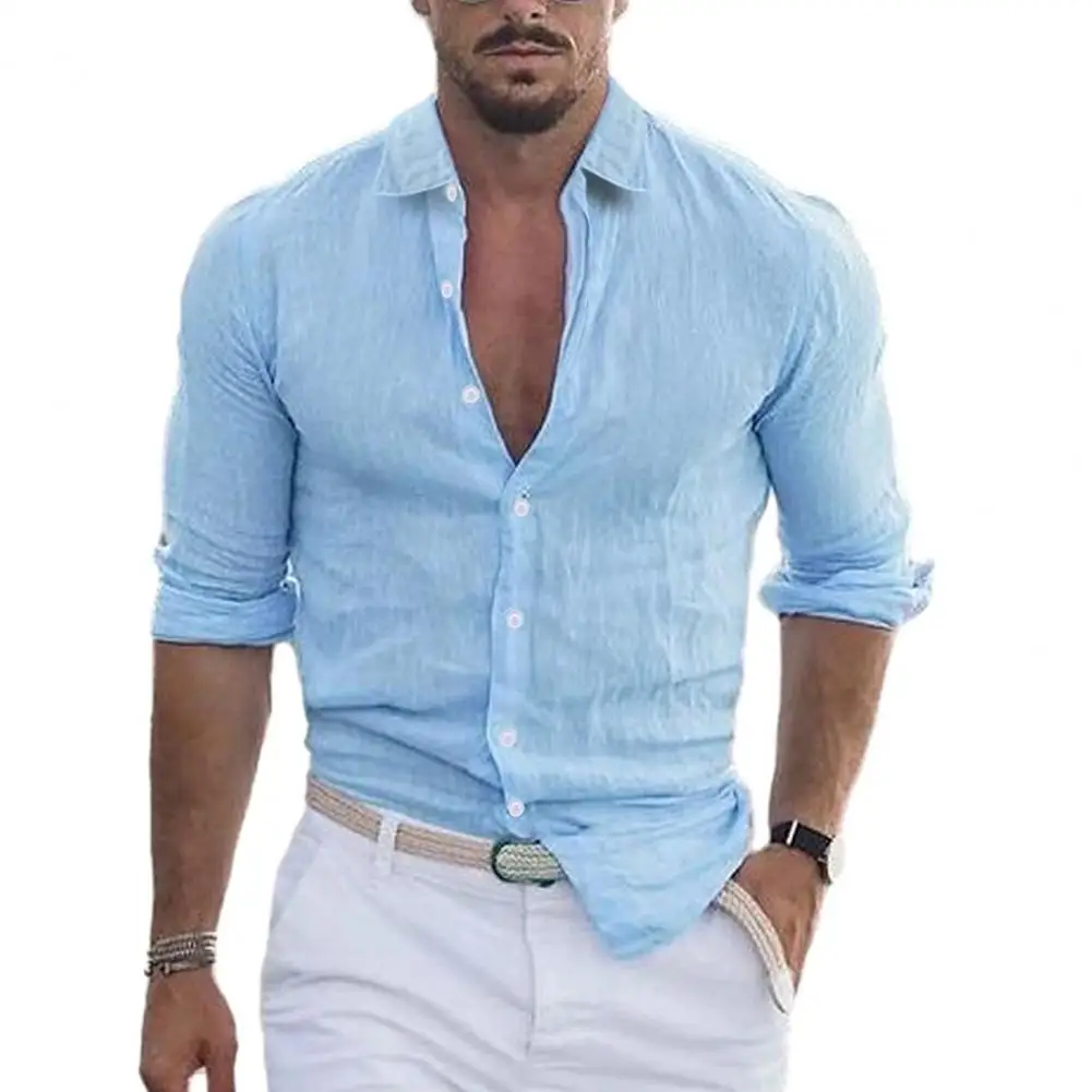 

Long Sleeve Men Shirt Stylish Men's Office Shirts Slim Fit Soft Breathable with Turn-down Collar for Spring Fall Seasons Solid