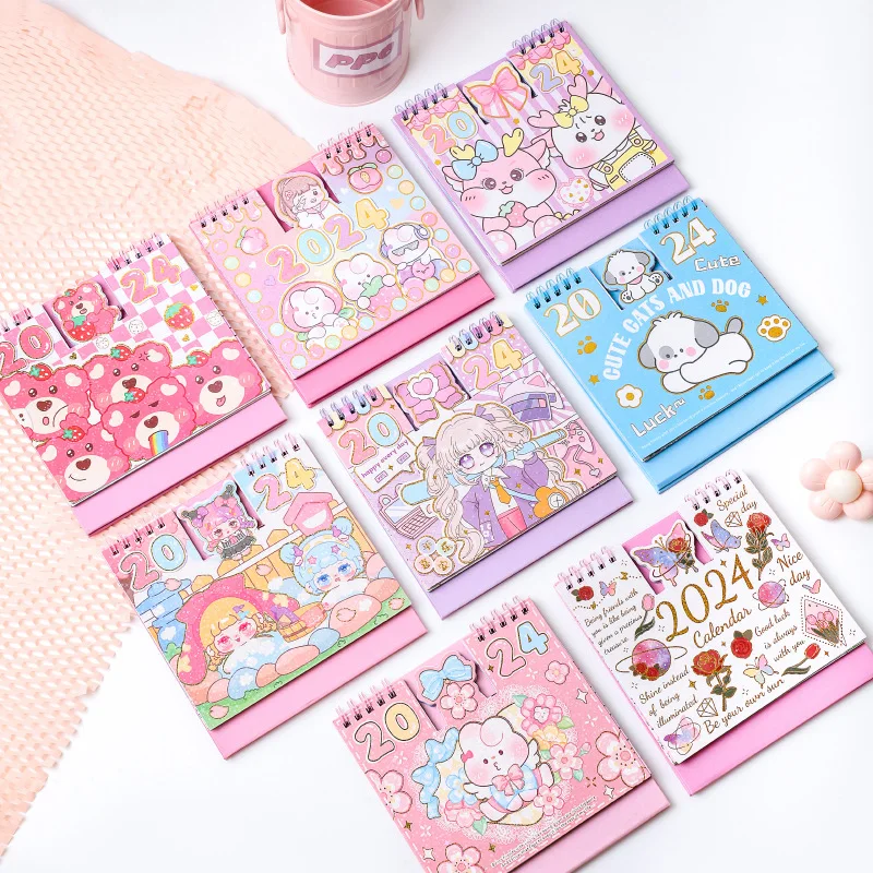

2024 Cute Butterfly Rabbit Series Calendar Cartoon Girl And Animal Desk Calendars Monthly Daily Schedule Planner