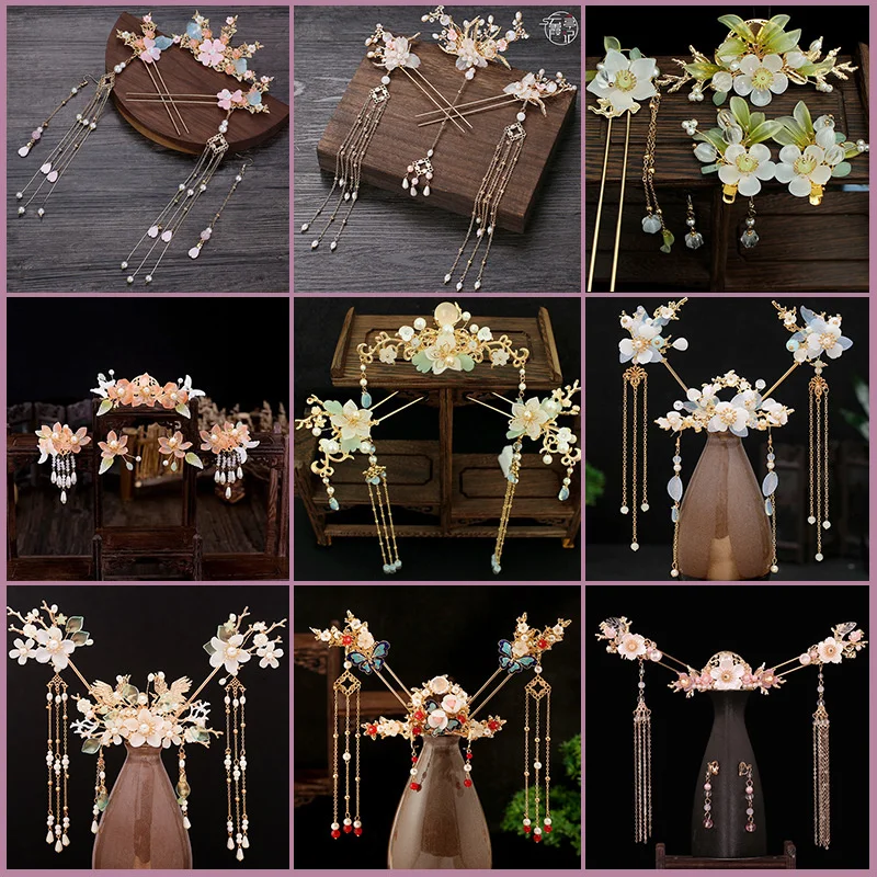 Hanfu Headdress Tassel Step Shaking Hairpin Antique Style Hair Crown Hairpin Set hair accessory jewelry set jewelry accessories hair headdress hair band crown