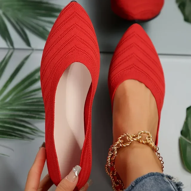 New 2024 Pointed Toe Flat Office Boat Solid Color Knitted Slip on Shoes Casual Ballet Flats Shoes Women Loafers Zapatos De Mujer 6