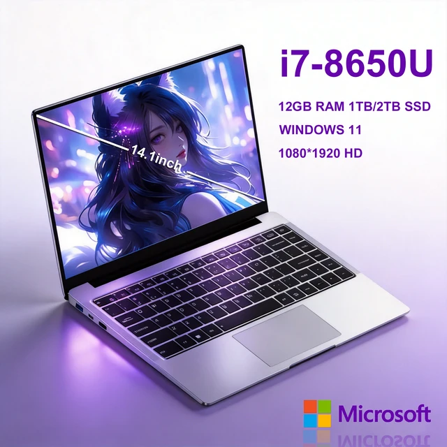 Ordinateur portable 14,1 pouces, processeur Intel Core i7 9850H/8650U, carte graphique, 12 Go de RAM, SSD 2 To, ordinateur portable de bureau, PC Windows 11 1