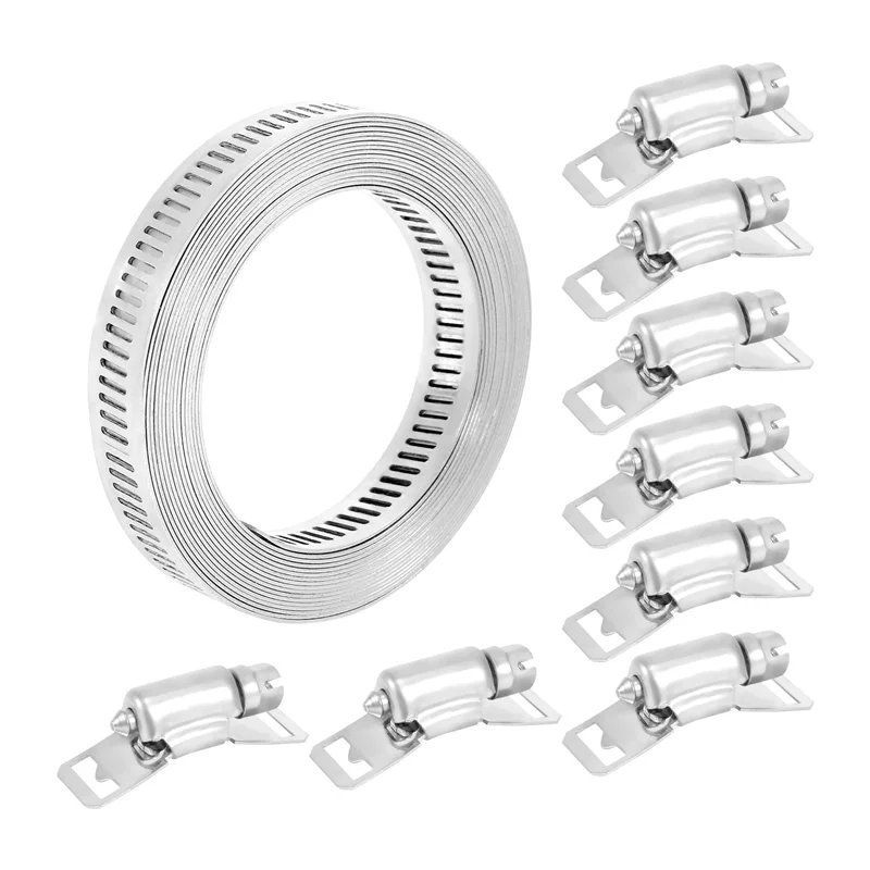 

304 Stainless Steel Clamp Hose Clamp Strap with Fasteners Adjustable DIY Pipe Hose Clamp Ducting Clamp 11.5 Feet