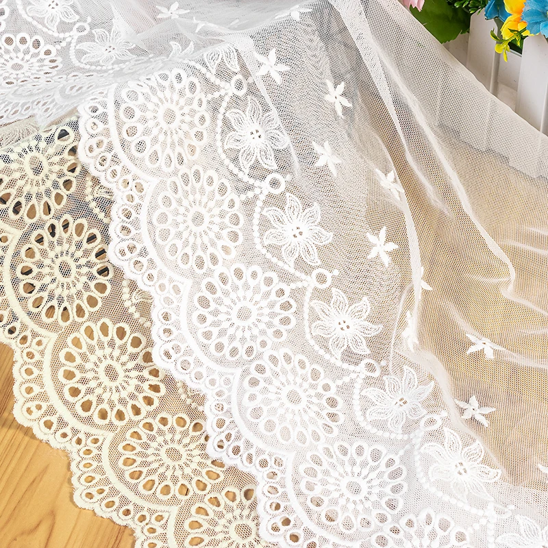 

Wide White Beige Lace Cotton Embroidery Lace French Lace Ribbon Fabric Guipure DIY Trims Warp Knitting Sewing Accessories