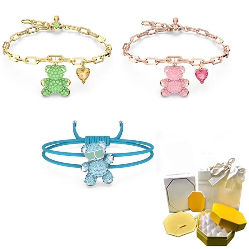 New Teddy Green Pink And Blue Bear Bracciale Eet Animal Animal Elegant Temperament Gioielli Femminili Regalo Carino Spedizione Gratuita