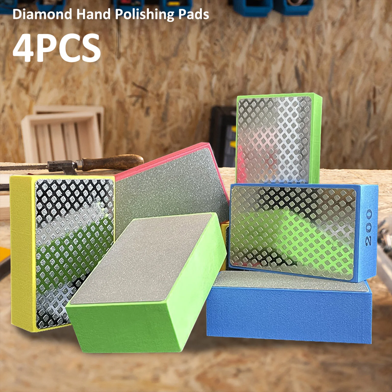 

4Pcs Diamond Hand Polishing Pad Reusable 60# 100# 200# 400# Grinding Pad Dry and Wet Wear Resistant Sanding Pad for Glass
