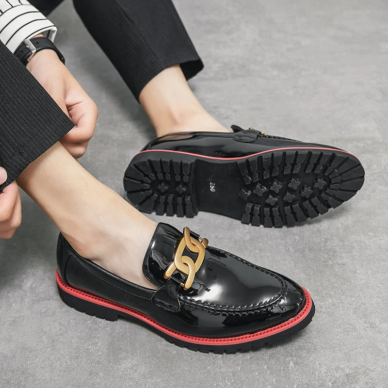 Lefu New Men  Spring and Autumn Season Metal Buckle European Classic Leather Shoes Black Sizes 38-48 Men Shoes