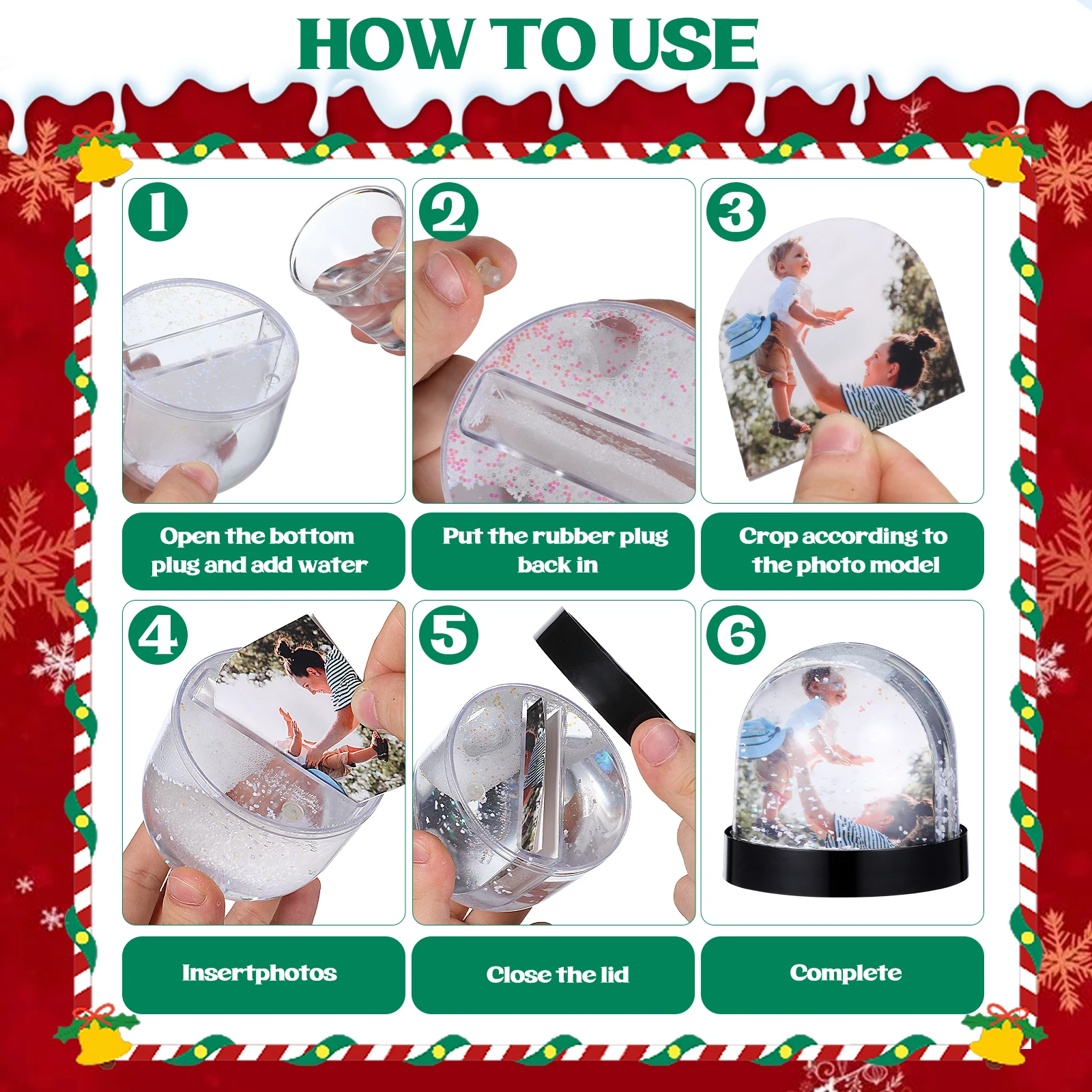 사진 삽입이 있는 스노우 글로브, 스노우 글로브 그림 삽입 그림 프레임, 수제 재료 포함 미니 블랭크용 그림 삽입