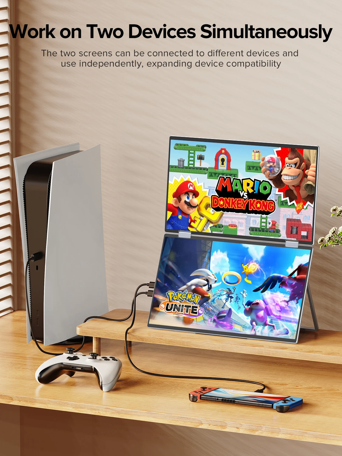 노트북 화면 확장기용 UPERFECT Delta 휴대용 모니터 15.6인치 FHD 1080P 듀얼 모니터(스탠드 포함) 및 VESA 360° 접이식 여행용 모니터 노트북 PC용 스택 트리플 모니터 Window