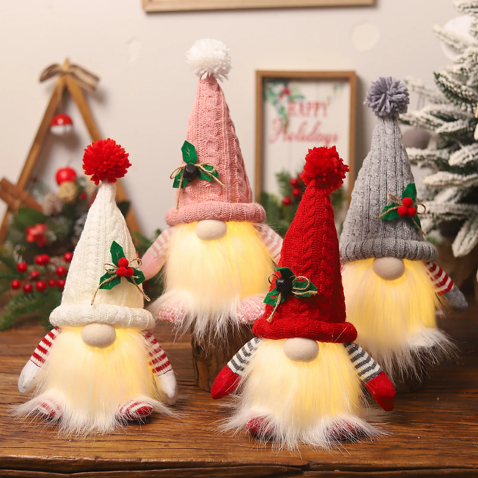 Christmas Doll Elf Knitted Gnome with Led Night Light 1~4pcs Christmas Decorations