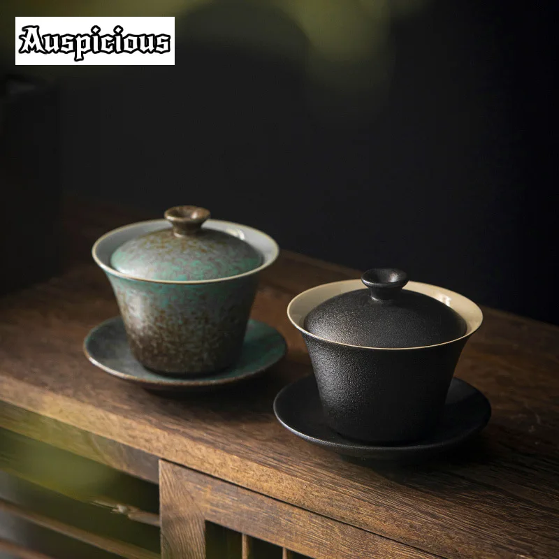 201ml Kiln Fambe Gaiwan Zen Sopera Ceramic Soupers with Lids Tea Tureen Household Tea Maker Cover Bowl Chinese Set Craft