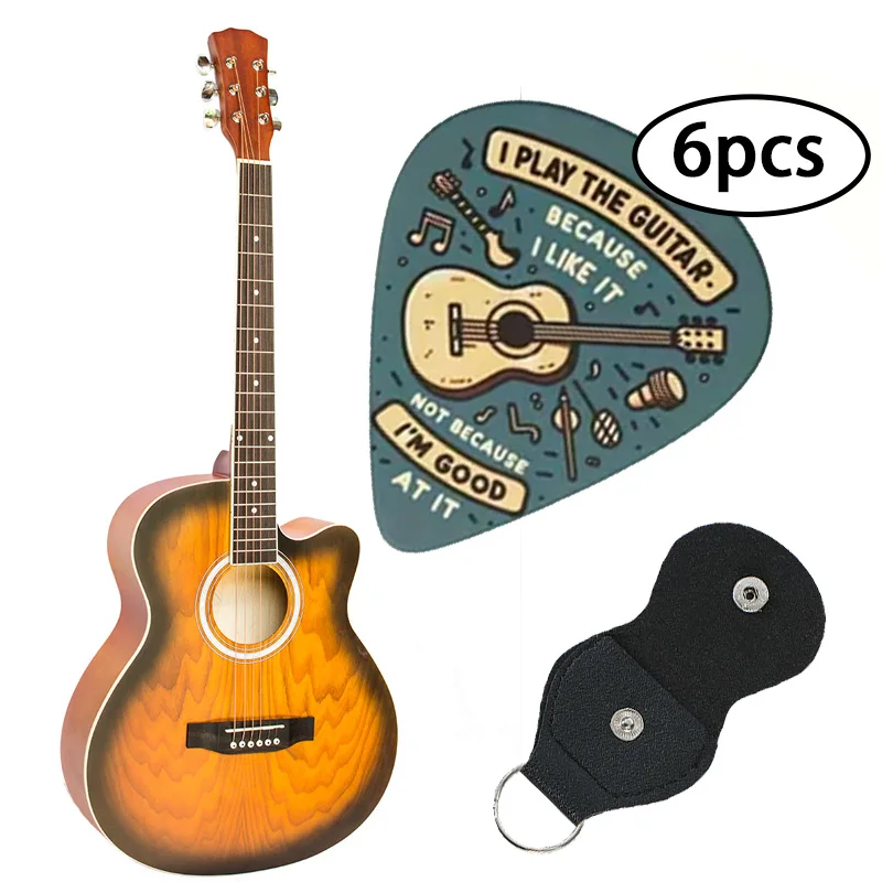 Guitar Picks 6 Pcs Original Sound Double-Sided Printed Ukulele Guitar Finger Shrapnel Keychain Holster Gift for Music Lovers